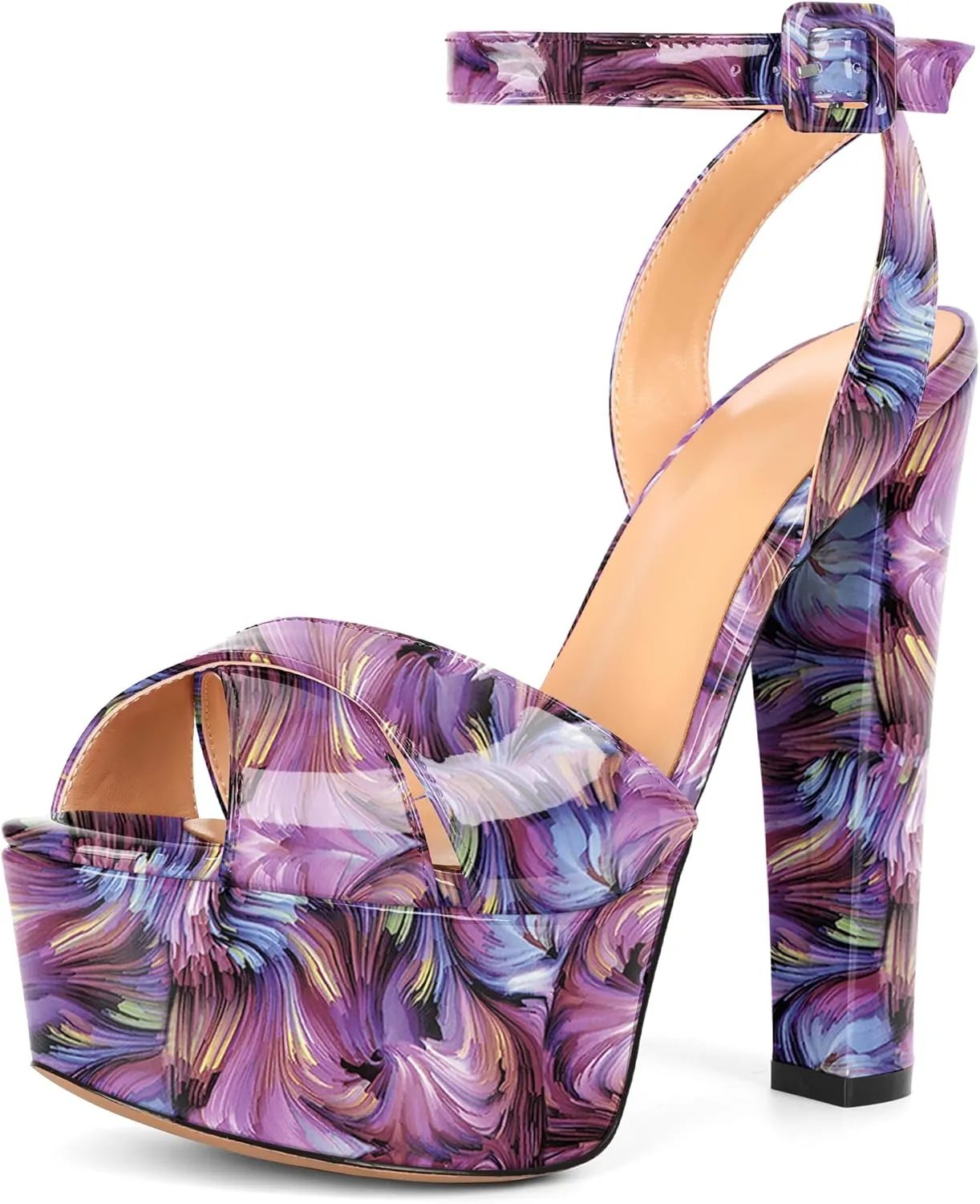 Eldof Women's Platform Sandals Peep Toe Chunky High Heels Ankle Straps Party Dress Casual Shoes 6 Inches