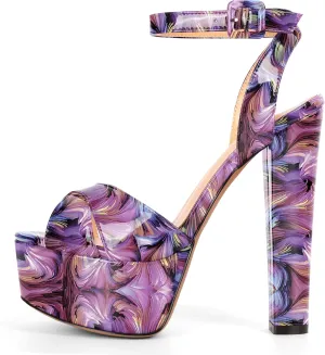 Eldof Women's Platform Sandals Peep Toe Chunky High Heels Ankle Straps Party Dress Casual Shoes 6 Inches