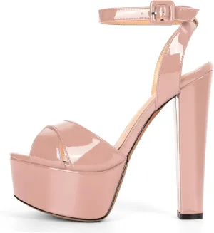 Eldof Women's Platform Sandals Peep Toe Chunky High Heels Ankle Straps Party Dress Casual Shoes 6 Inches
