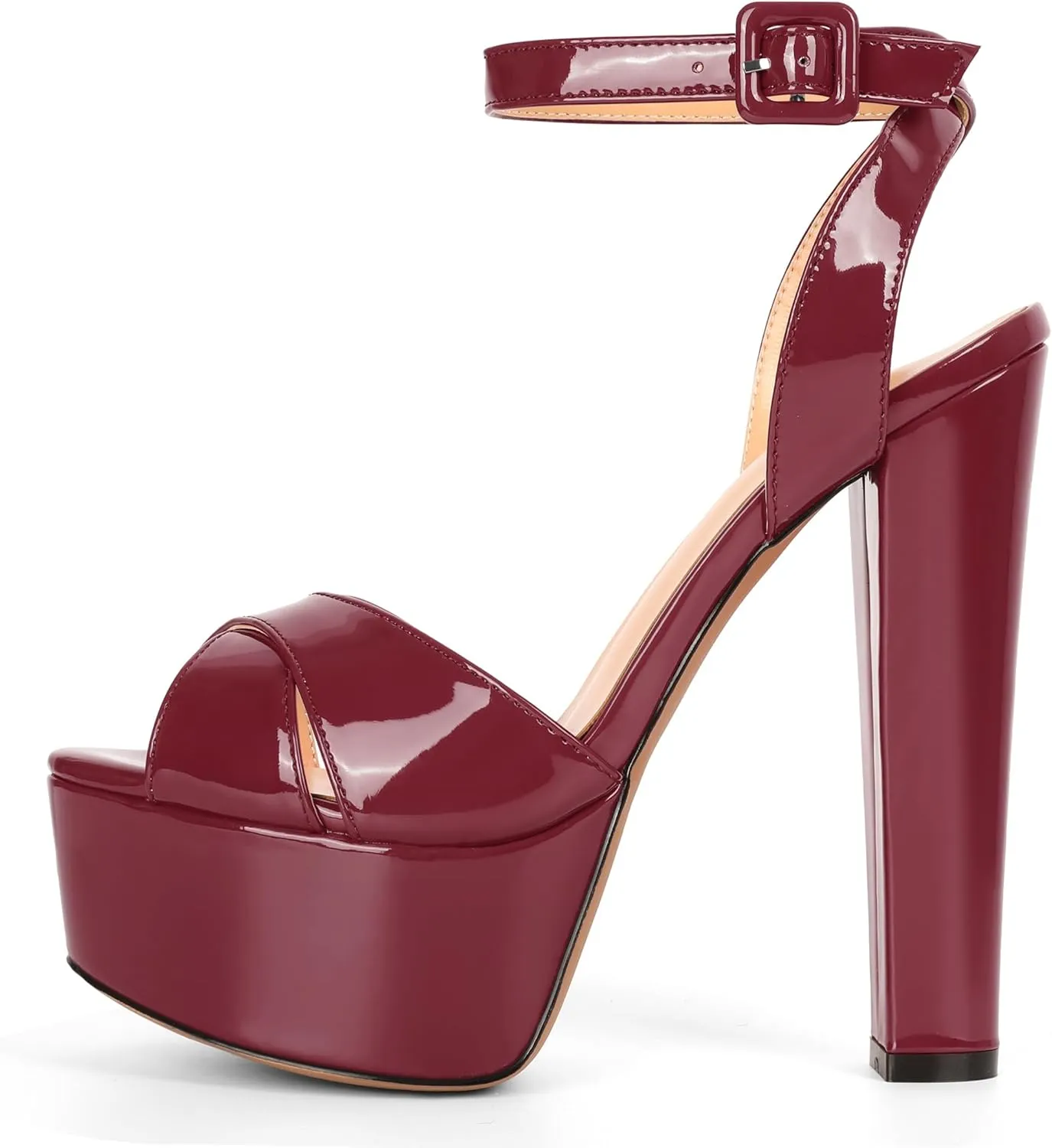 Eldof Women's Platform Sandals Peep Toe Chunky High Heels Ankle Straps Party Dress Casual Shoes 6 Inches