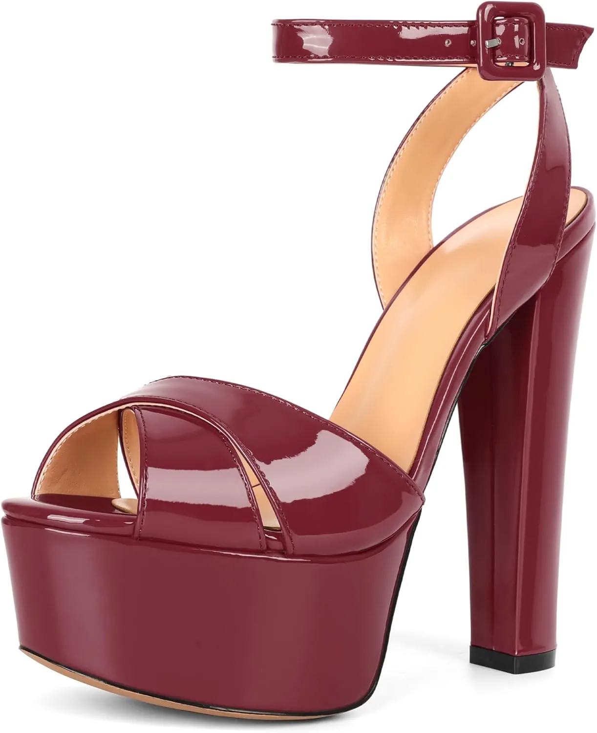 Eldof Women's Platform Sandals Peep Toe Chunky High Heels Ankle Straps Party Dress Casual Shoes 6 Inches