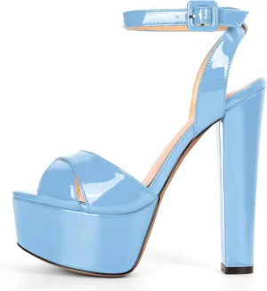Eldof Women's Platform Sandals Peep Toe Chunky High Heels Ankle Straps Party Dress Casual Shoes 6 Inches