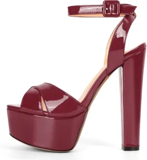 Eldof Women's Platform Sandals Peep Toe Chunky High Heels Ankle Straps Party Dress Casual Shoes 6 Inches