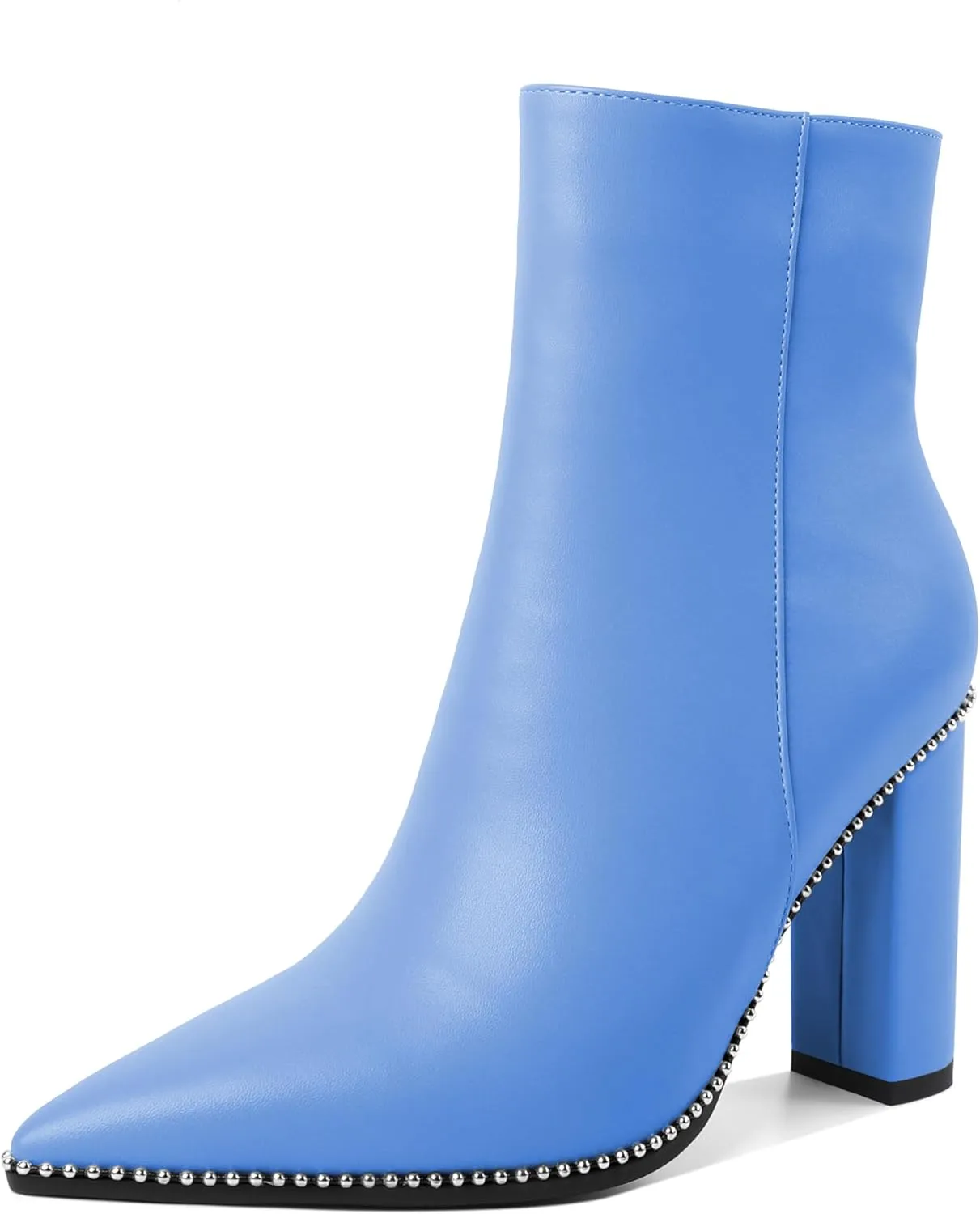 Eldof Womens Pointed Toe Beaded Chunky Ankle Boots Side Zipper 3.5 Inches
