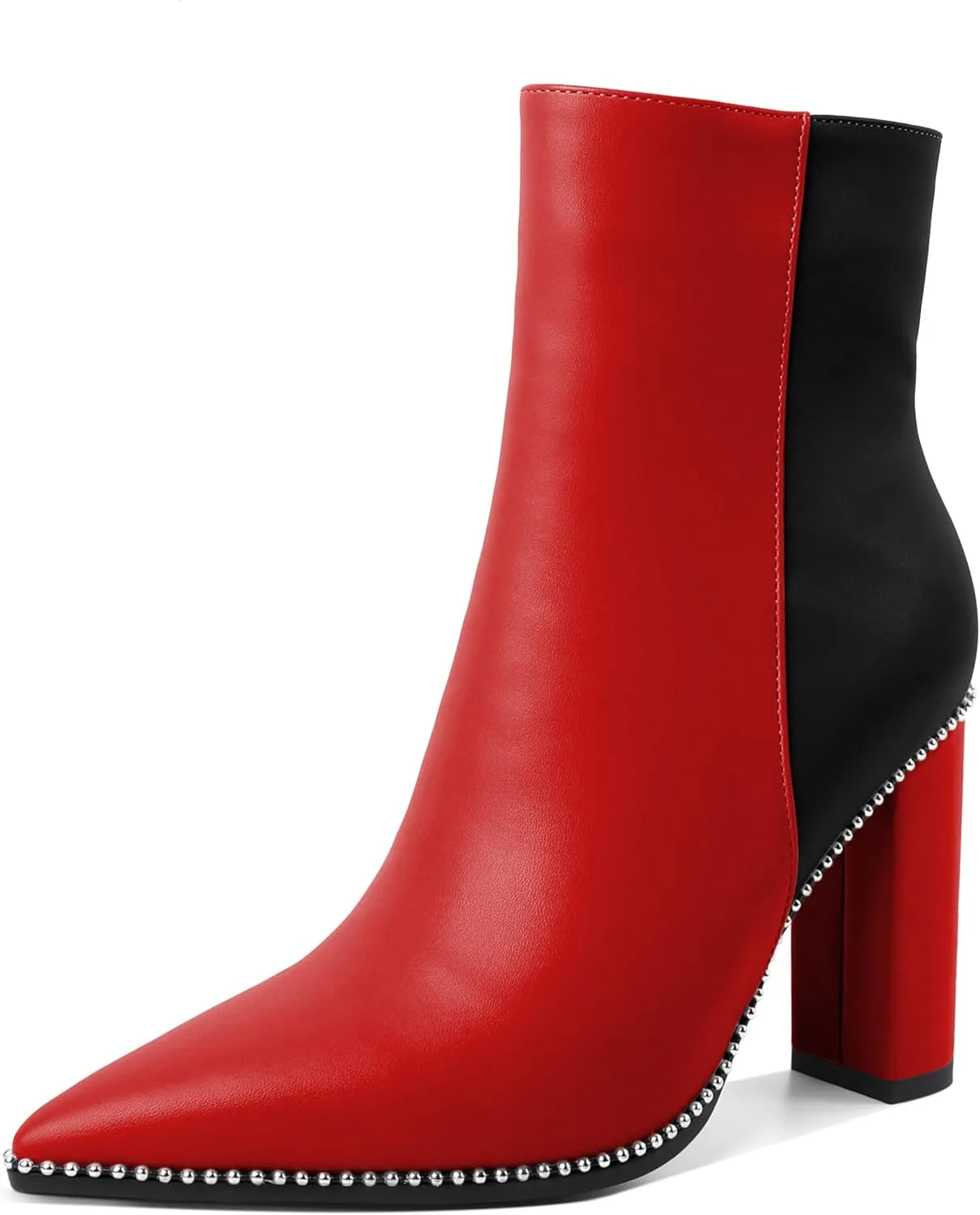 Eldof Womens Pointed Toe Beaded Chunky Ankle Boots Side Zipper 3.5 Inches