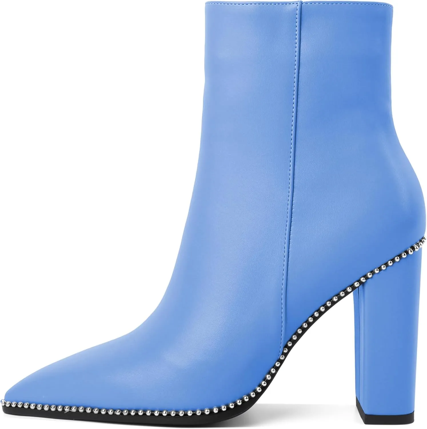 Eldof Womens Pointed Toe Beaded Chunky Ankle Boots Side Zipper 3.5 Inches