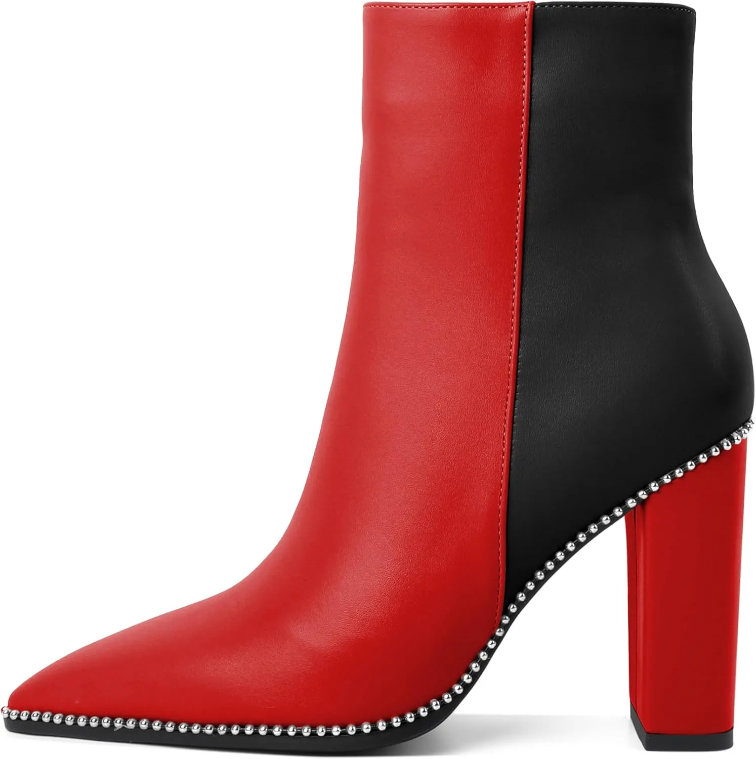 Eldof Womens Pointed Toe Beaded Chunky Ankle Boots Side Zipper 3.5 Inches