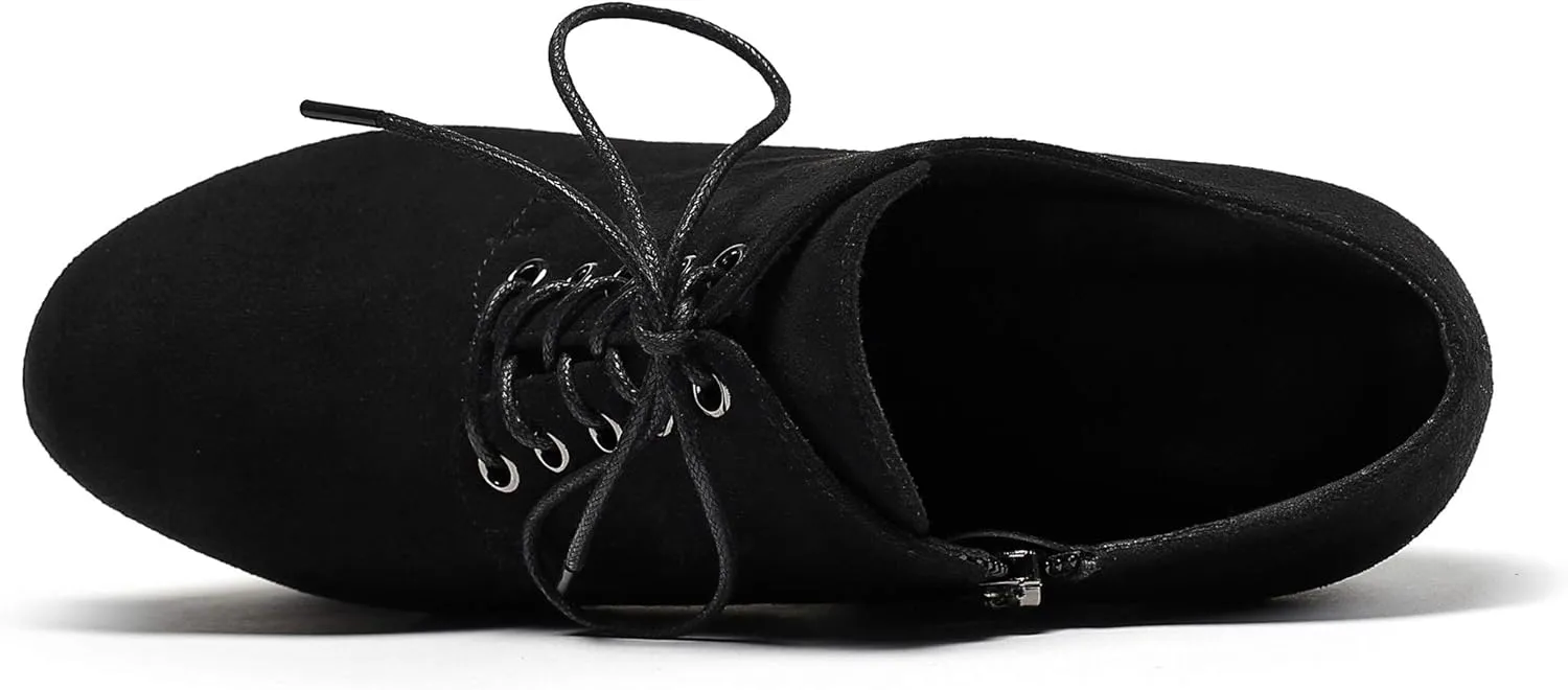 Eldof Women's Wedge Heel Ankle Bootie Sexy 6" Ankle Bootie High Wedge Heel Bootie Platform Lace Up Comfortable Boots