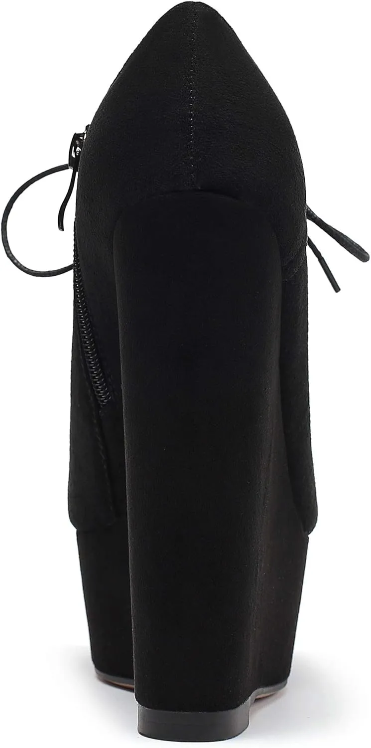 Eldof Women's Wedge Heel Ankle Bootie Sexy 6" Ankle Bootie High Wedge Heel Bootie Platform Lace Up Comfortable Boots