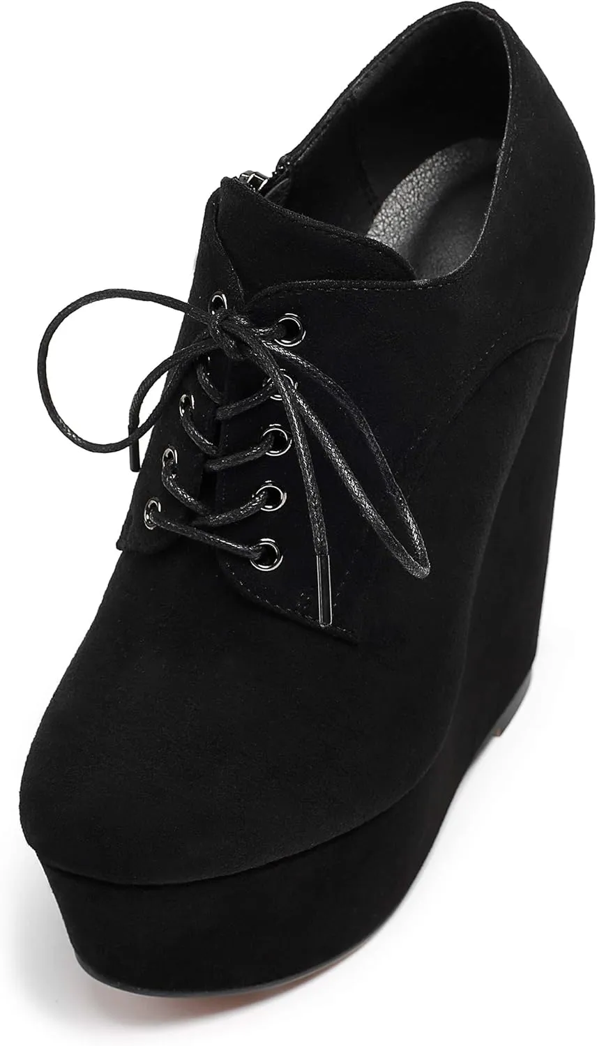 Eldof Women's Wedge Heel Ankle Bootie Sexy 6" Ankle Bootie High Wedge Heel Bootie Platform Lace Up Comfortable Boots
