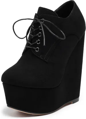Eldof Women's Wedge Heel Ankle Bootie Sexy 6" Ankle Bootie High Wedge Heel Bootie Platform Lace Up Comfortable Boots