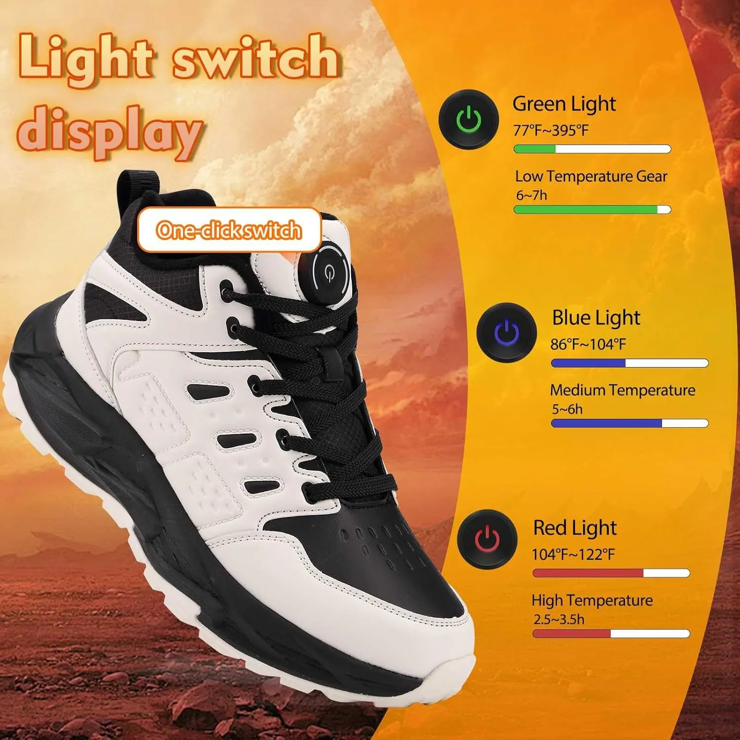 Electric Heated Shoes for Women Men - Rechargeable Heated Sneakers with 3 Heating Levels Feet Warmers Non Slip Waterproof Heated Sports Shoes for Outdoor Work Sports Hiking