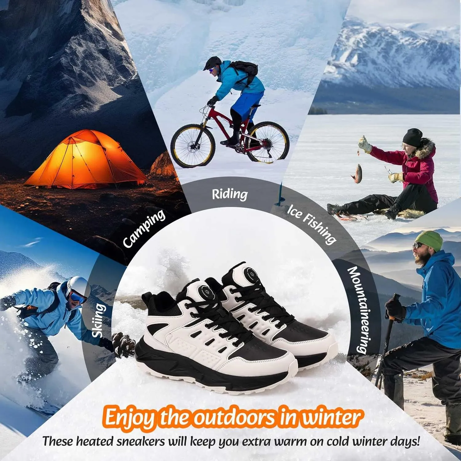 Electric Heated Shoes for Women Men - Rechargeable Heated Sneakers with 3 Heating Levels Feet Warmers Non Slip Waterproof Heated Sports Shoes for Outdoor Work Sports Hiking