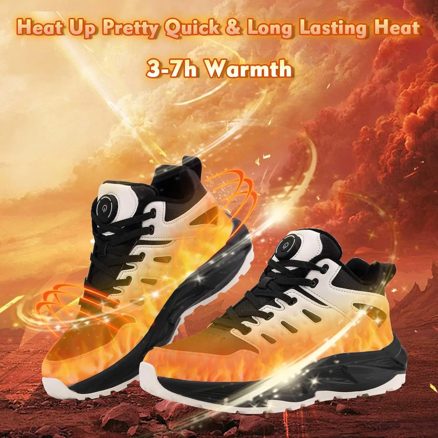 Electric Heated Shoes for Women Men - Rechargeable Heated Sneakers with 3 Heating Levels Feet Warmers Non Slip Waterproof Heated Sports Shoes for Outdoor Work Sports Hiking