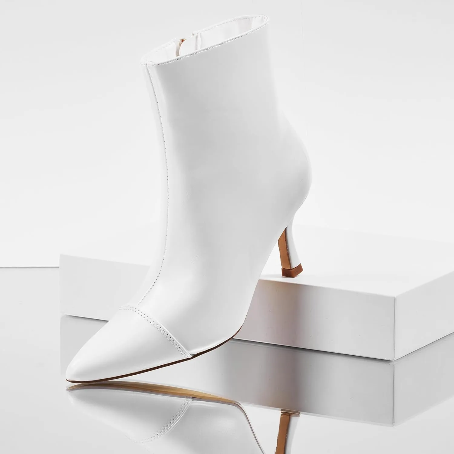 Elisabet Tang Ankle Boots Booties for Women Pointed Toe 3 Inches Heel Dress Comfy with Side Zipper Mide Calf Dat Work Formal Winter Fall