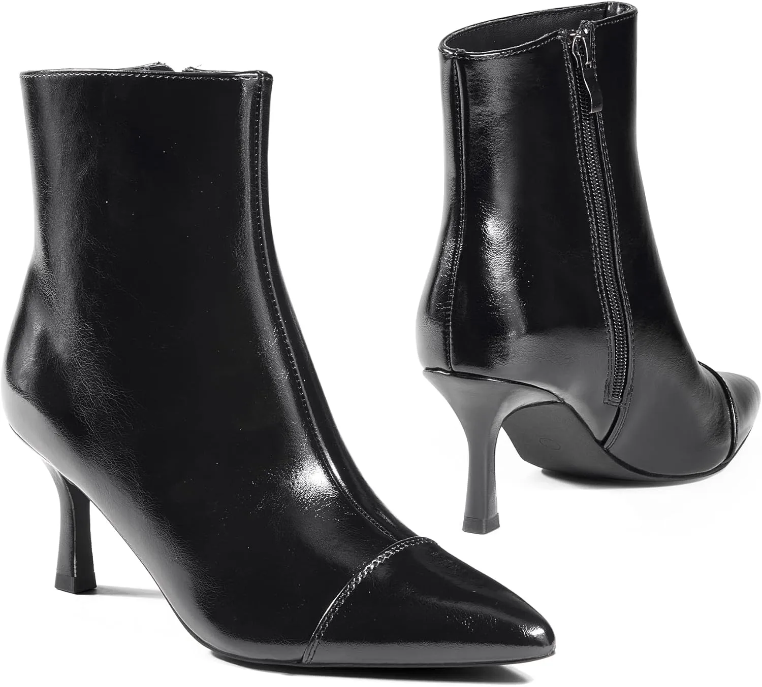 Elisabet Tang Ankle Boots Booties for Women Pointed Toe 3 Inches Heel Dress Comfy with Side Zipper Mide Calf Dat Work Formal Winter Fall