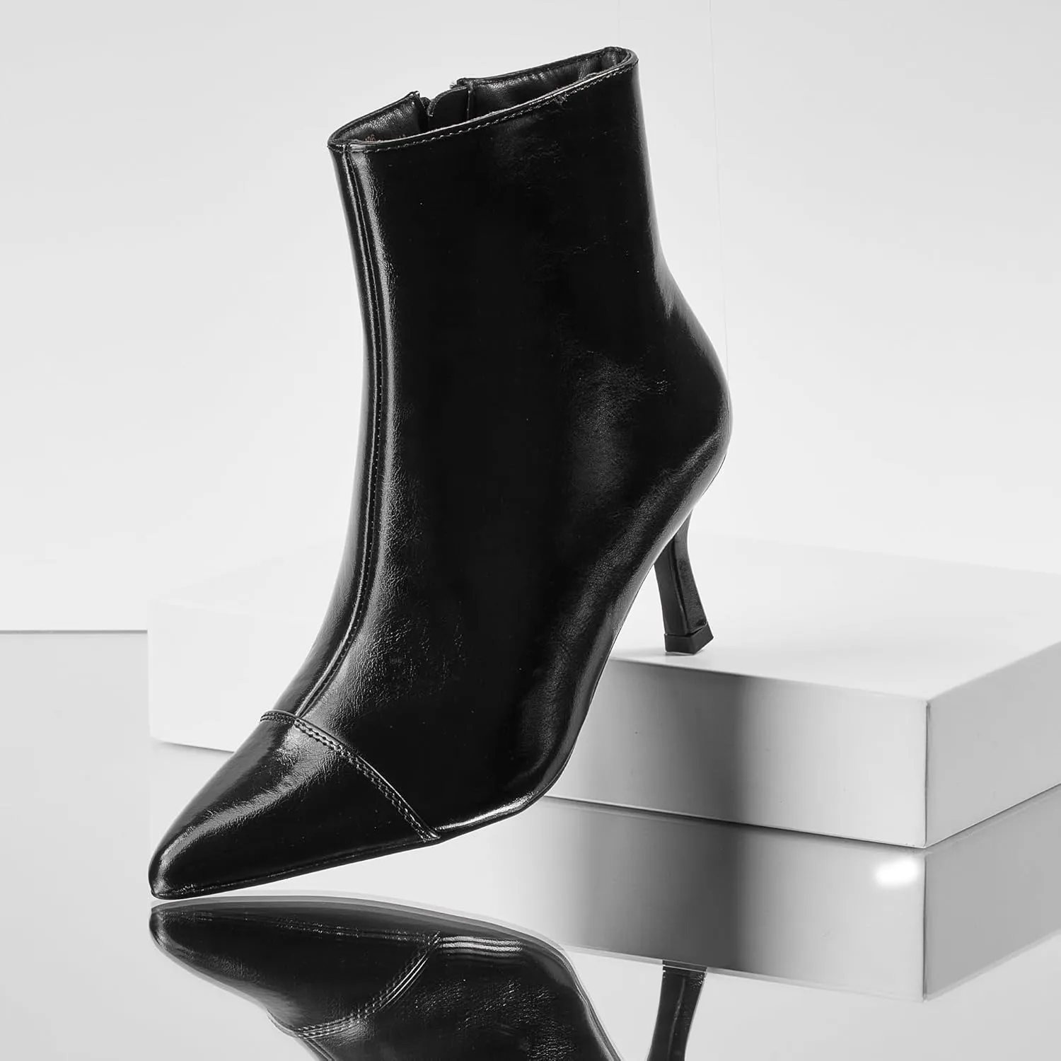 Elisabet Tang Ankle Boots Booties for Women Pointed Toe 3 Inches Heel Dress Comfy with Side Zipper Mide Calf Dat Work Formal Winter Fall