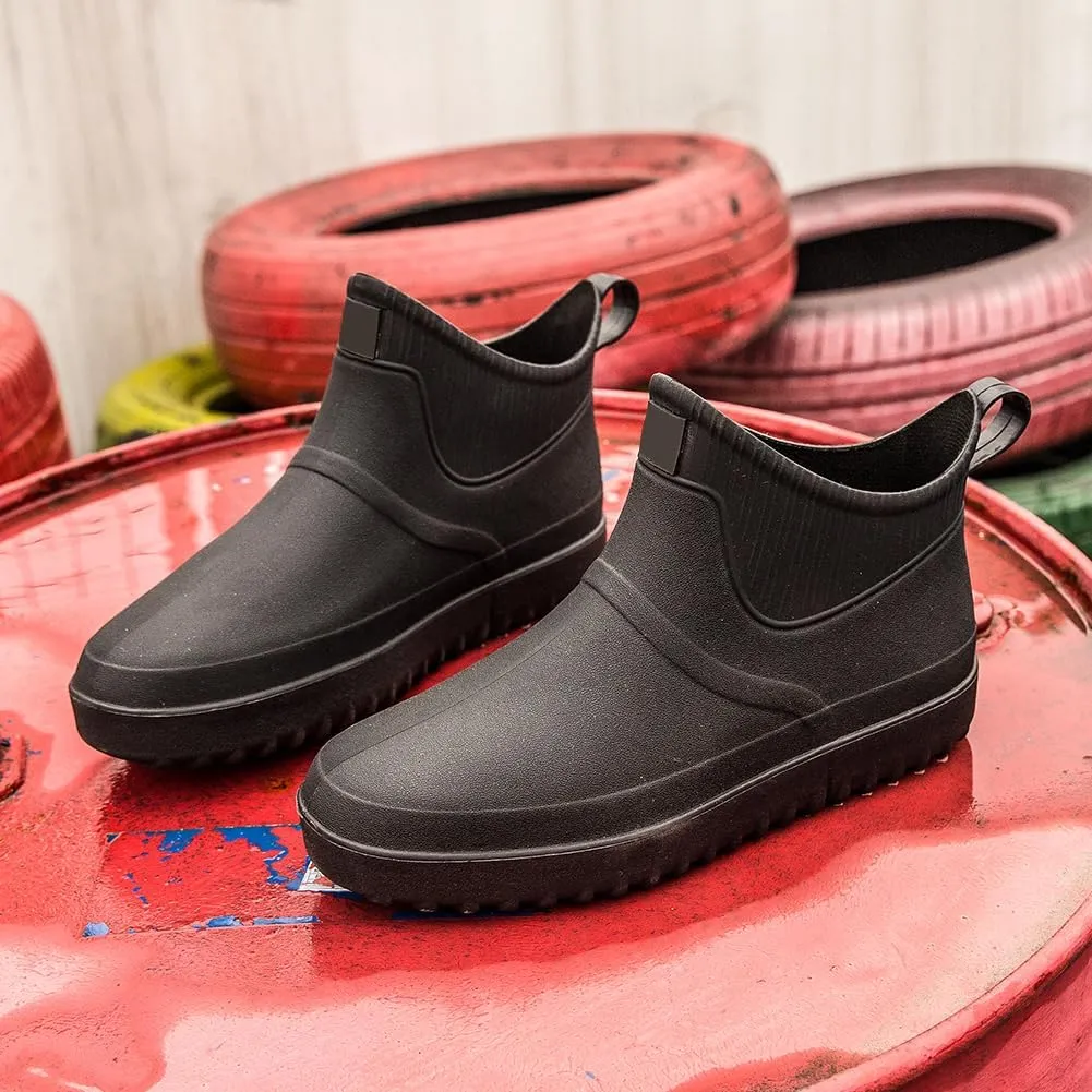 Enelauge Men's Outdoor Waterproof Rain Short Ankle Boots Nonslip Rubber Rain Car Wash Footwear Garden Shoes
