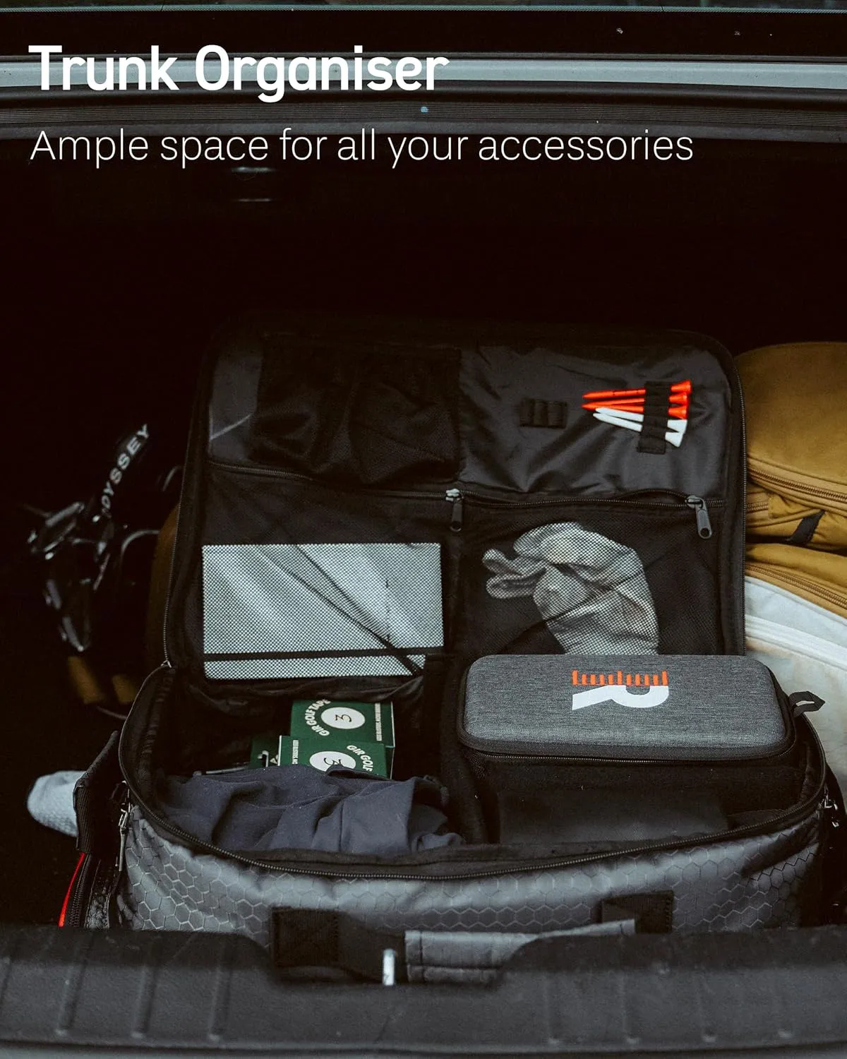 ENPI Premium Golf Trunk Organizer & Travel Bag - Ample Storage for Golf Accessories & Golf Gear - 2 Shoe Compartments - w/Shoulder Strap - Ideal for Gifts
