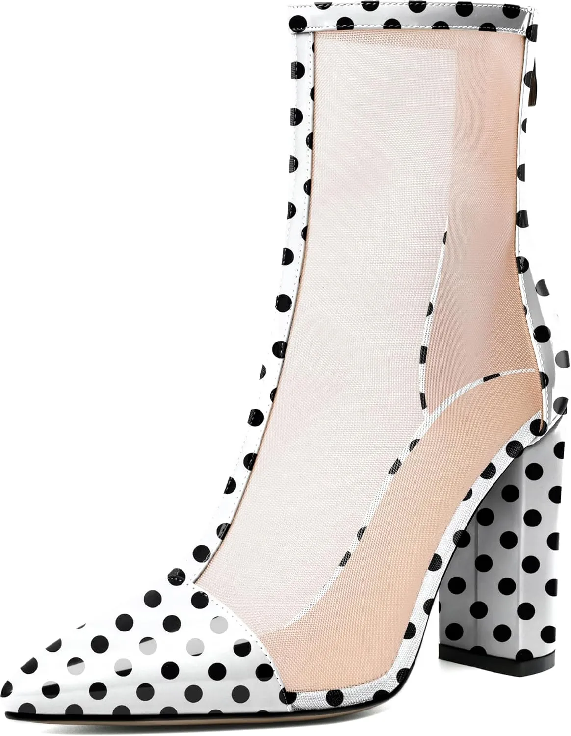 Esvowido Women's Mesh Booties Chunky Heels Pointed Toe High Heel 4 Inch High Top Sandals Zip Summer Sexy Elegant Comfort Fashion Shoes