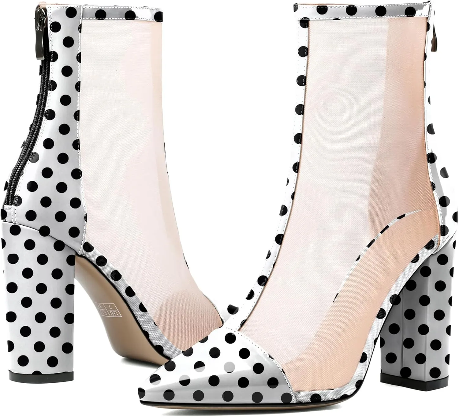 Esvowido Women's Mesh Booties Chunky Heels Pointed Toe High Heel 4 Inch High Top Sandals Zip Summer Sexy Elegant Comfort Fashion Shoes