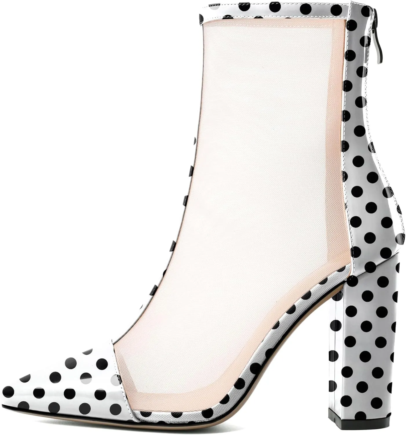 Esvowido Women's Mesh Booties Chunky Heels Pointed Toe High Heel 4 Inch High Top Sandals Zip Summer Sexy Elegant Comfort Fashion Shoes