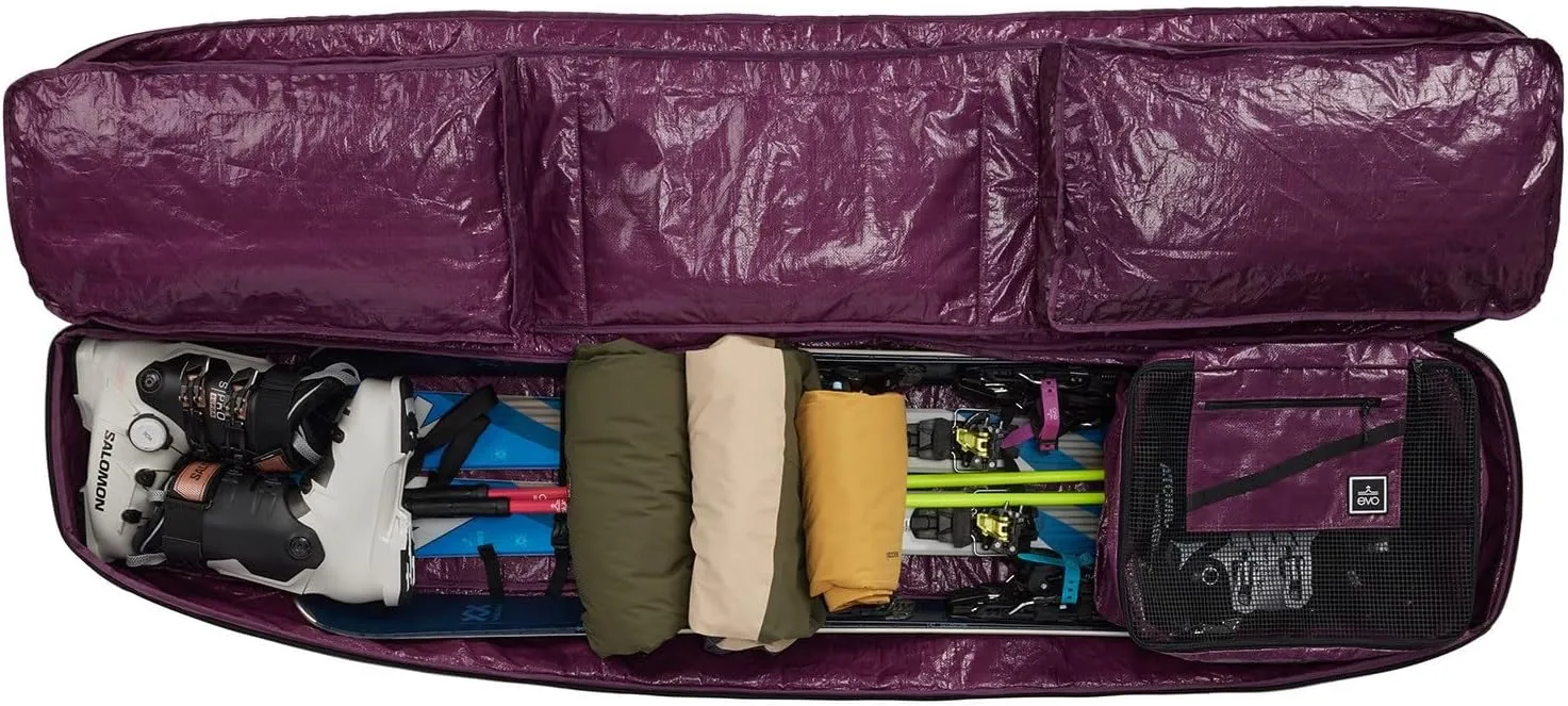 evo Deluxe Ski and Snowboard Roller Bag & Packing Cube - TSA Compliant - Holds Up to Two Setups, Any Combination of Skis, Snowboards, Bindings, Boots, Poles, and Gear
