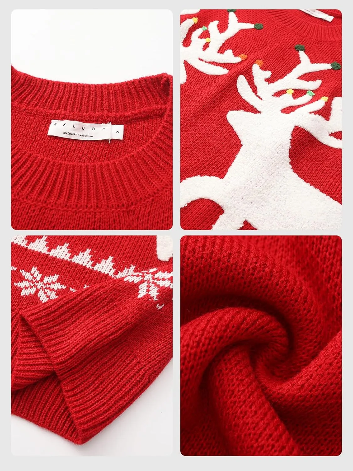 EXLURA Patterns Reindeer Ugly Christmas Sweater Jumper Pullover Tops