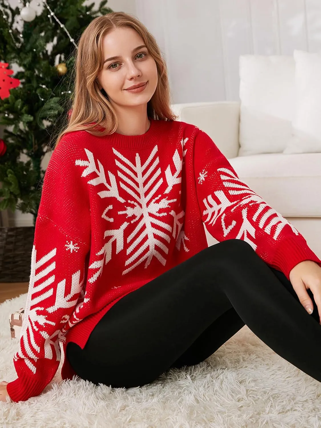 EXLURA Patterns Reindeer Ugly Christmas Sweater Jumper Pullover Tops