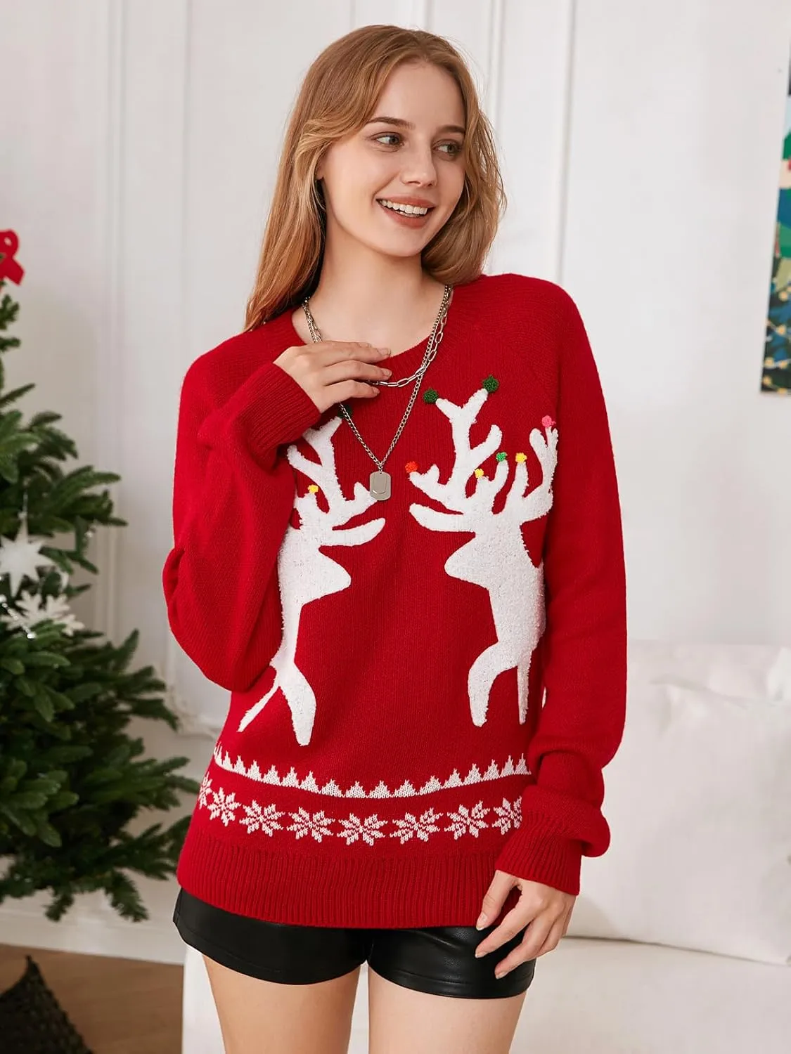 EXLURA Patterns Reindeer Ugly Christmas Sweater Jumper Pullover Tops