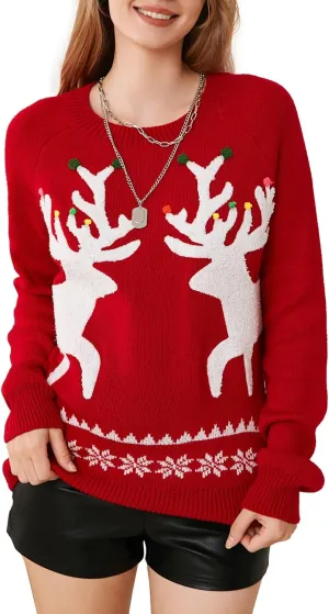 EXLURA Patterns Reindeer Ugly Christmas Sweater Jumper Pullover Tops