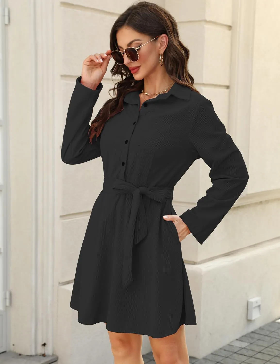 FANCYINN Women Long Sleeve Plaid Pattern Tunic Tops Shirt Casual Dress