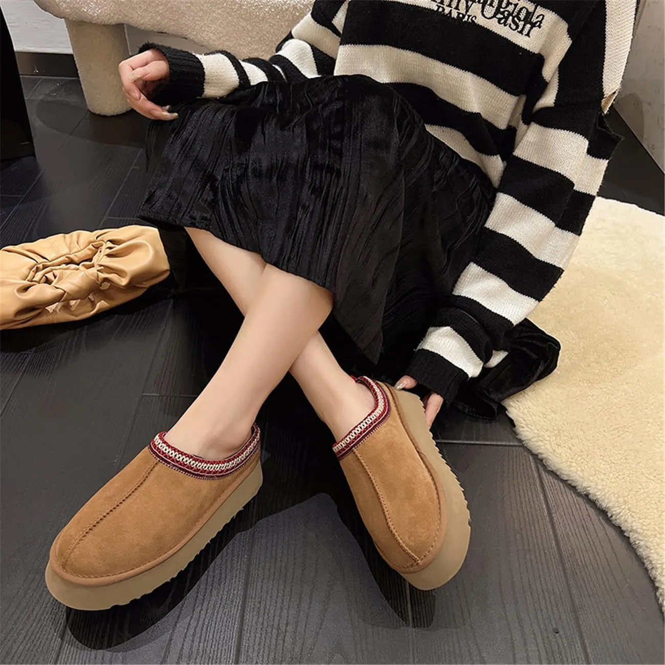 Fashion Platform Slippers for kids Fur Fleece Lined Short Ankle Boot boy girl Comfortable Warm Outdoor Indoor Home Non slip fuzzy big Little Kid Mini Boots