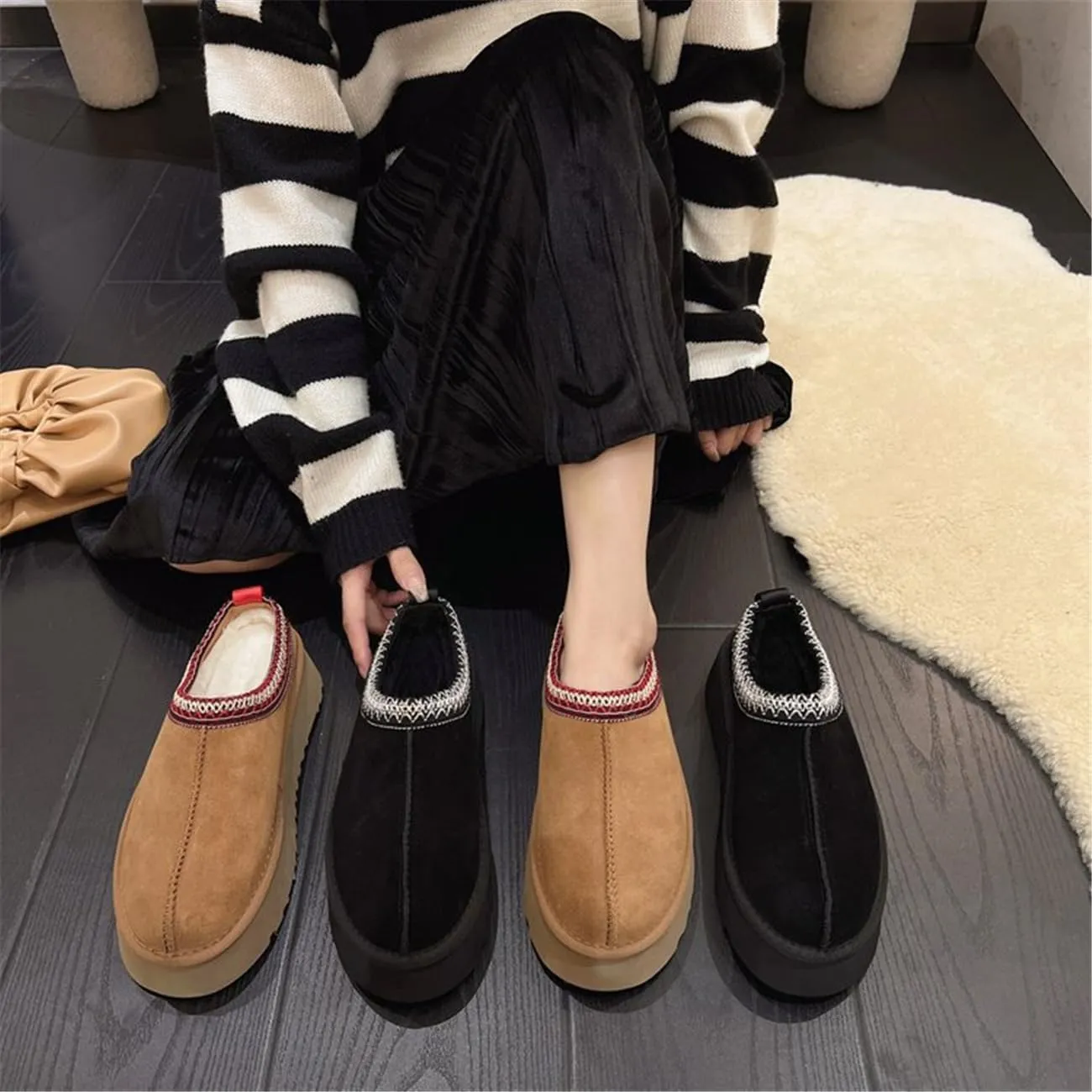 Fashion Platform Slippers for kids Fur Fleece Lined Short Ankle Boot boy girl Comfortable Warm Outdoor Indoor Home Non slip fuzzy big Little Kid Mini Boots
