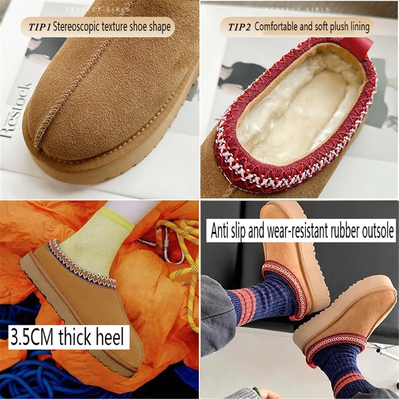 Fashion plush platform slippers for kids trend Mini Fleece Lined boots big kids Outdoor indoor slippers little kids Anti slip boots girl boys Short ankle boots Toddler