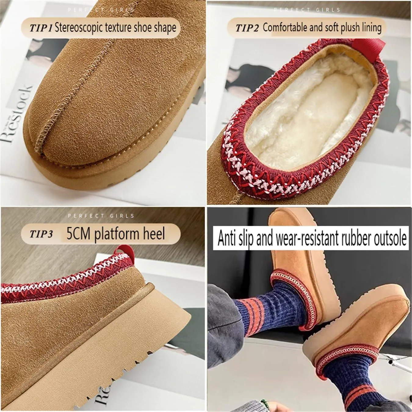 Fashion plush platform slippers for kids trend Mini Fleece Lined boots big kids Outdoor indoor slippers little kids Anti slip boots girl boys Short ankle boots Toddler