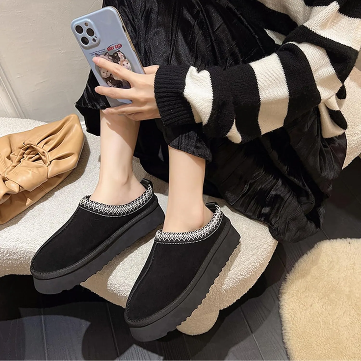 Fashion Winter Shaggy Platform Boots Children's Ankle Boots Little Kids Big Kids Wool Lined Slippers Girls Boys Warm Outdoor Indoor Home Anti-slip Trendy Mini Boots