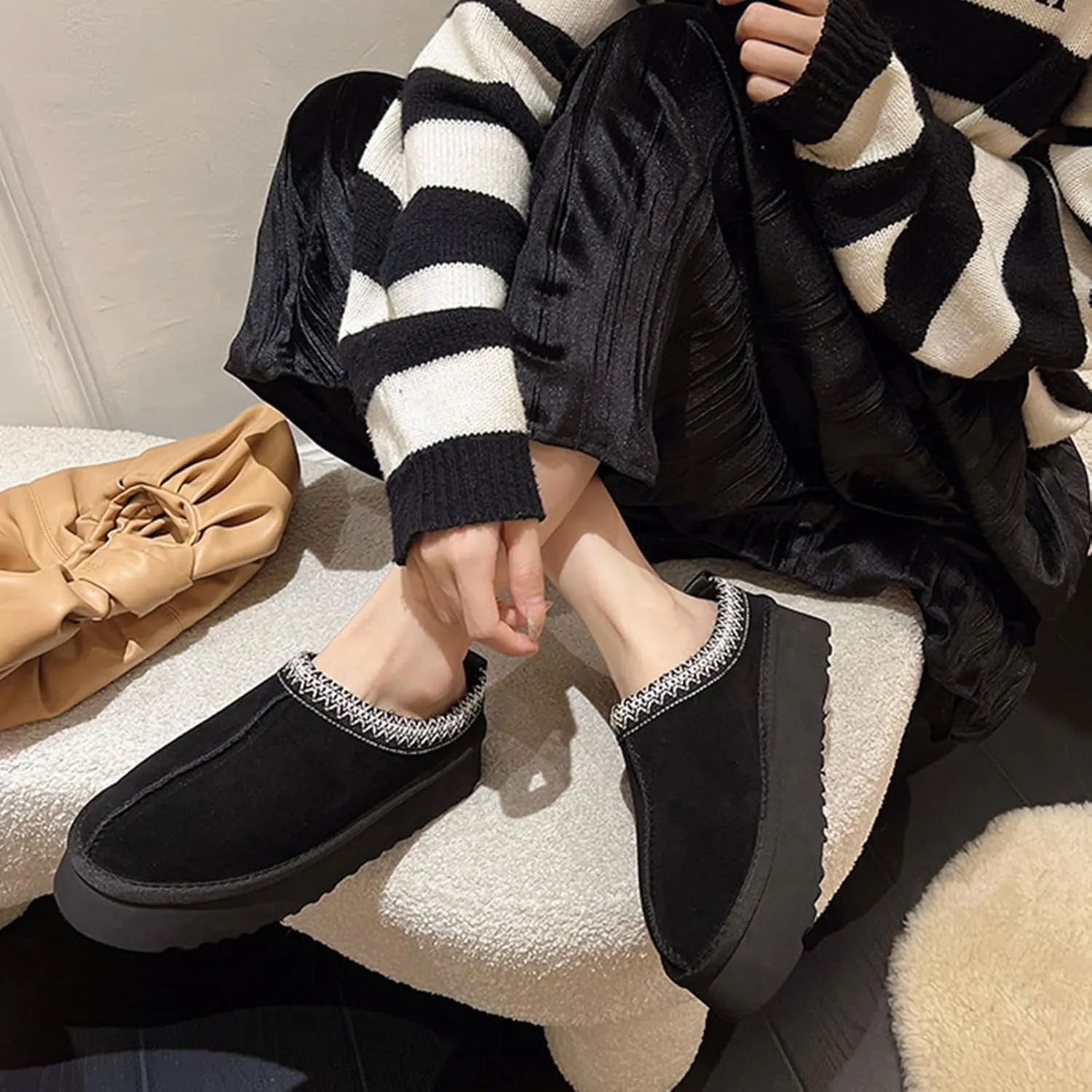 Fashion Winter Shaggy Platform Boots Children's Ankle Boots Little Kids Big Kids Wool Lined Slippers Girls Boys Warm Outdoor Indoor Home Anti-slip Trendy Mini Boots