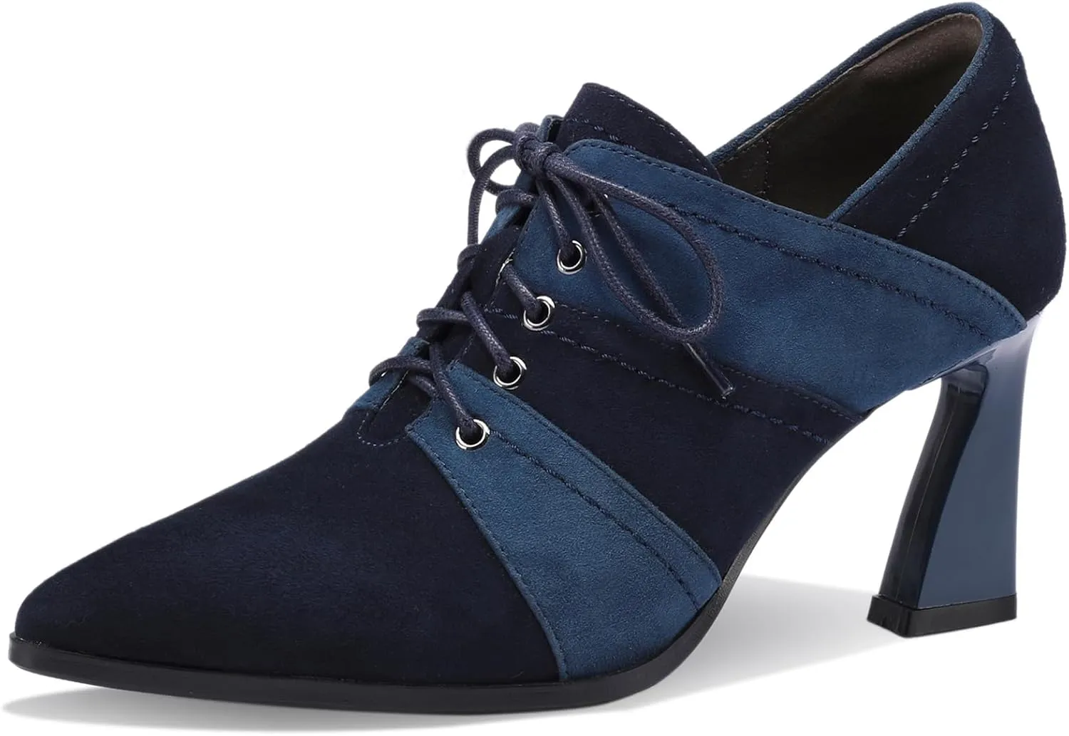 Faux Suede Ankle Boots for Women Chunky Lace up Pointed Toe Extra Wide Booties Botas Para Mujer High Heels Dress Warm Lined Classic Ladies Comfortable Dressy 3 Inch Boot
