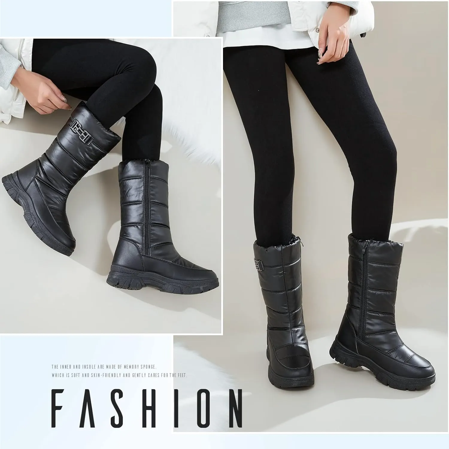 FINIWOR Womens Snow Boots Waterproof Mid Calf Winter Boots for Women Warm Faux Fur Lined Boots Side Zipper Non-Slip Boots