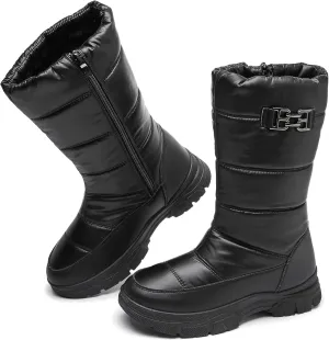 FINIWOR Womens Snow Boots Waterproof Mid Calf Winter Boots for Women Warm Faux Fur Lined Boots Side Zipper Non-Slip Boots