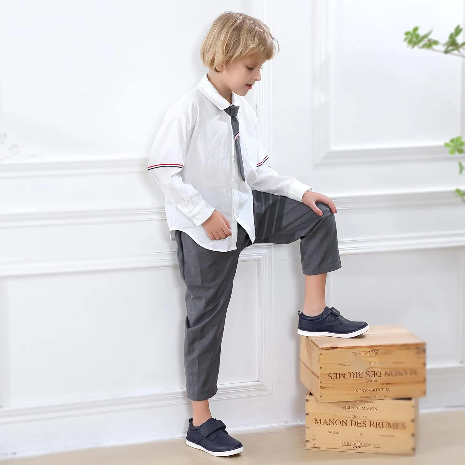 firelli Boys Loafers Hook and Loop School Uniform Dress Shoes Kids Casual Oxford Shoes