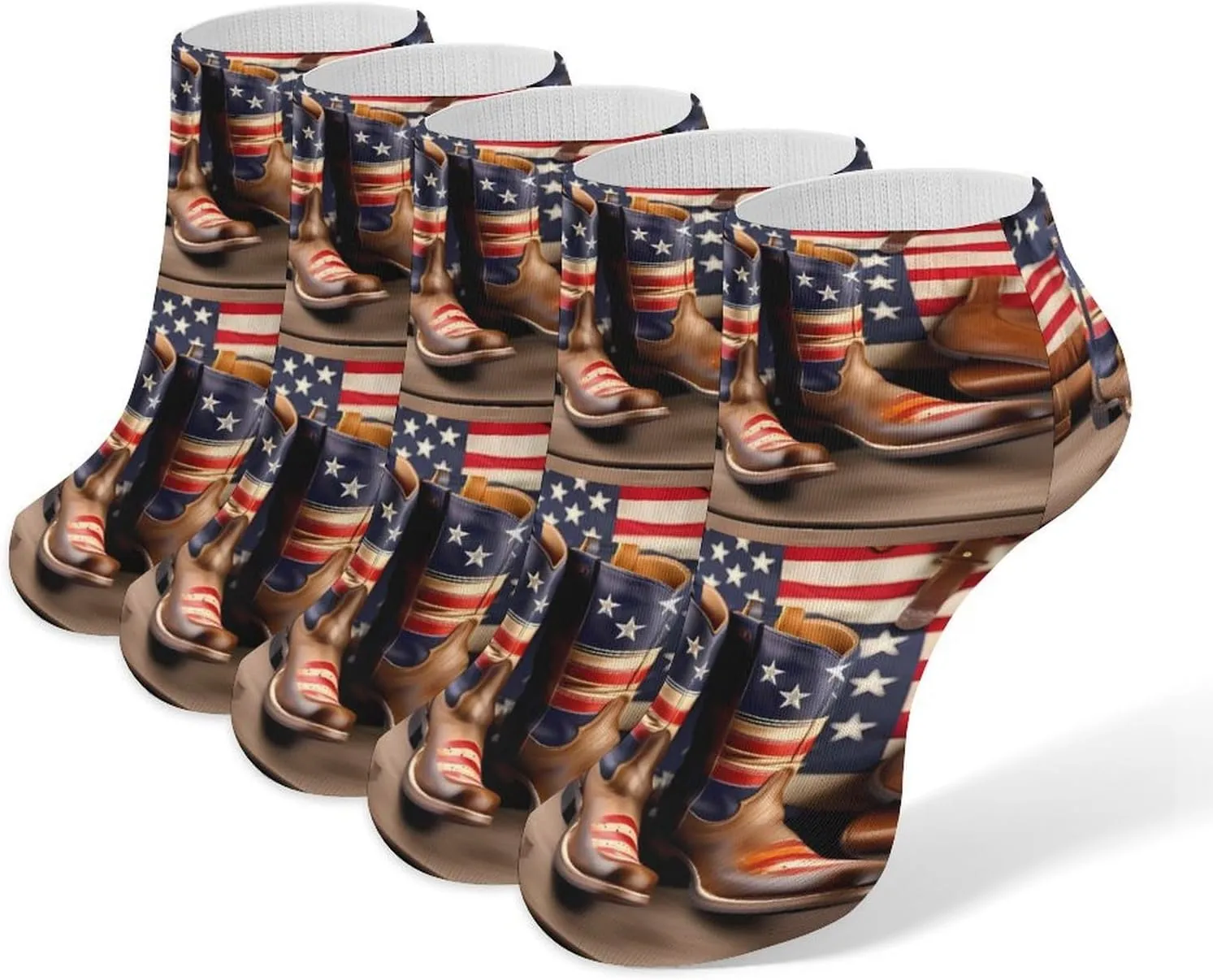 Flag with Cowboy Boots Ankle Socks for Men & Women, 5 Pairs Breathable Soft Low Cut Socks, Stretch Sweat Wicking Sox