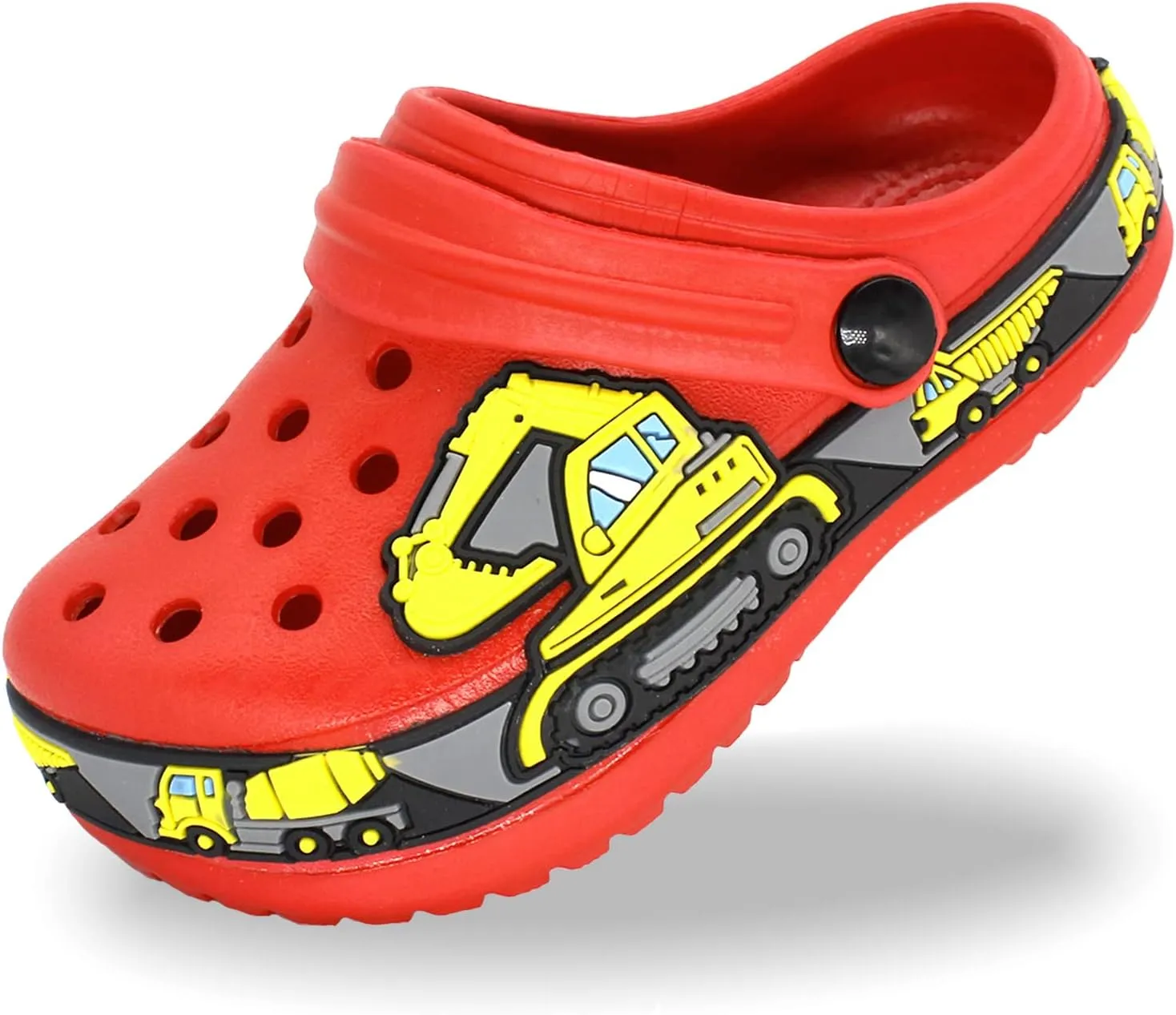FolHaoth Toddlers Cute Cartoon Excavator Racecar Pattern Boys Girls Clogs Slip On Lightweight Breathable Kids Sandals Non Slip Indoor Outdoor Beach Pool Shower Slippers Shoes