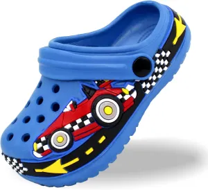 FolHaoth Toddlers Cute Cartoon Excavator Racecar Pattern Boys Girls Clogs Slip On Lightweight Breathable Kids Sandals Non Slip Indoor Outdoor Beach Pool Shower Slippers Shoes