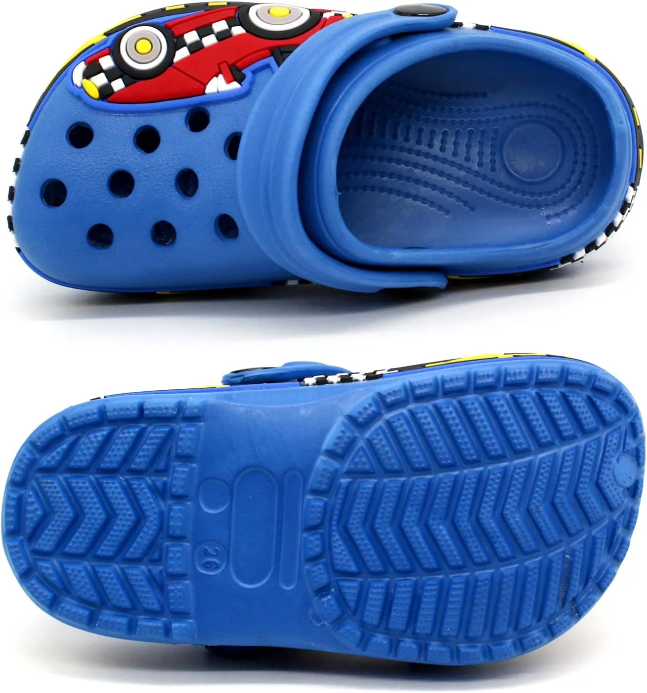 FolHaoth Toddlers Cute Cartoon Excavator Racecar Pattern Boys Girls Clogs Slip On Lightweight Breathable Kids Sandals Non Slip Indoor Outdoor Beach Pool Shower Slippers Shoes