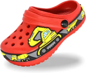 FolHaoth Toddlers Cute Cartoon Excavator Racecar Pattern Boys Girls Clogs Slip On Lightweight Breathable Kids Sandals Non Slip Indoor Outdoor Beach Pool Shower Slippers Shoes