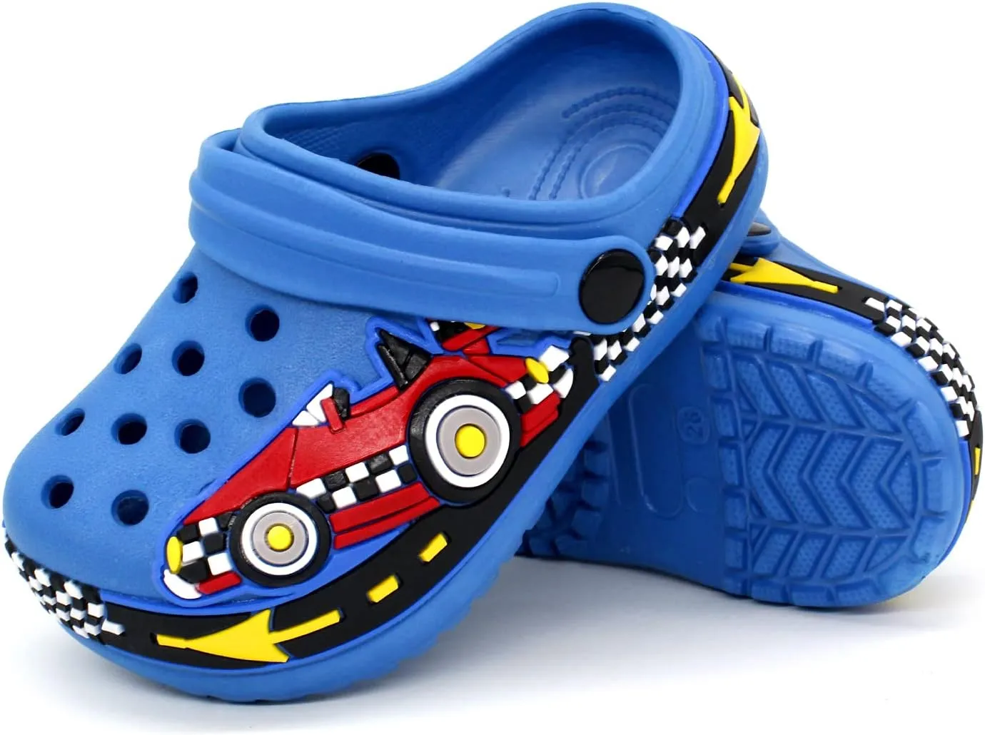 FolHaoth Toddlers Cute Cartoon Excavator Racecar Pattern Boys Girls Clogs Slip On Lightweight Breathable Kids Sandals Non Slip Indoor Outdoor Beach Pool Shower Slippers Shoes