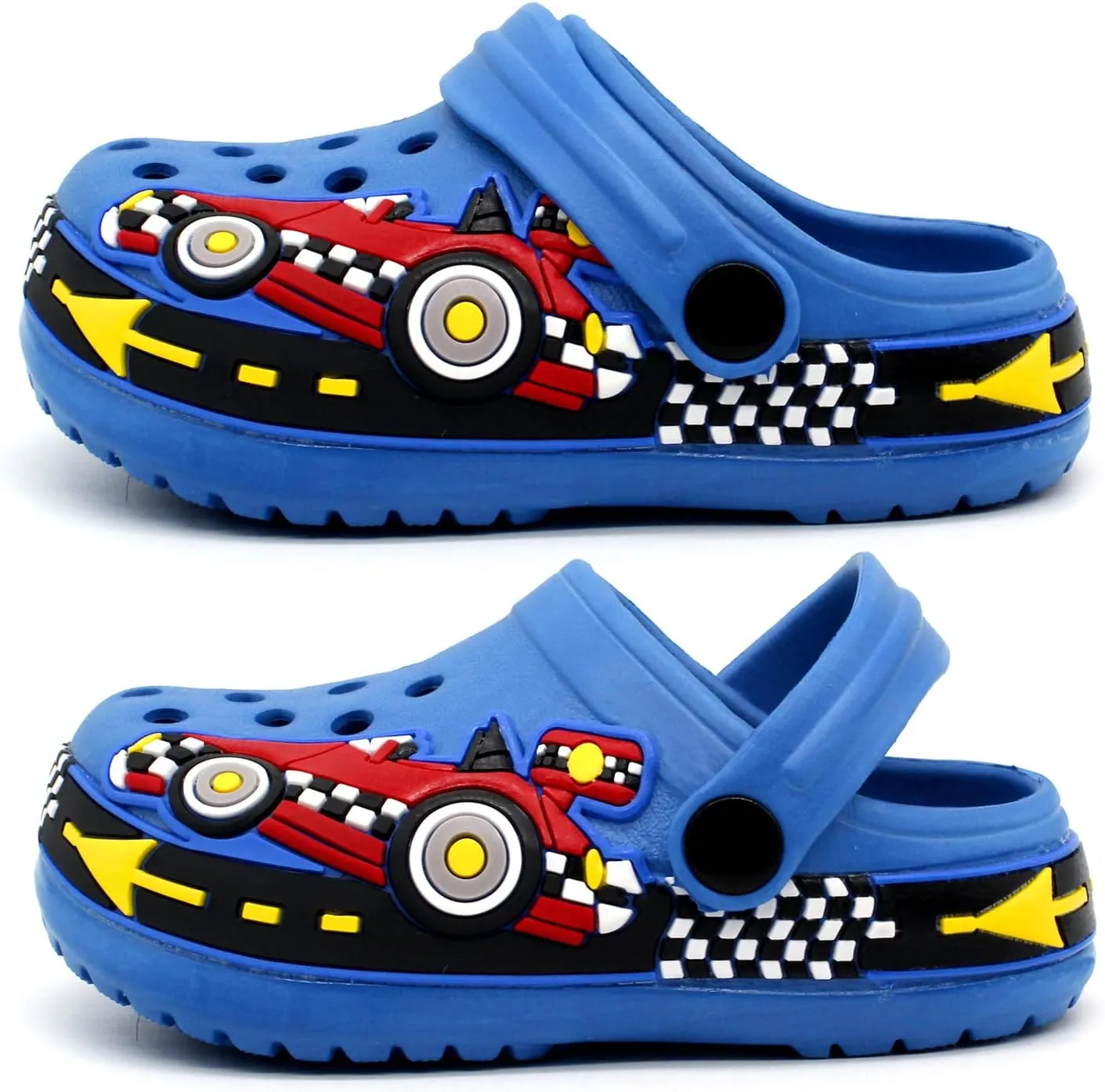 FolHaoth Toddlers Cute Cartoon Excavator Racecar Pattern Boys Girls Clogs Slip On Lightweight Breathable Kids Sandals Non Slip Indoor Outdoor Beach Pool Shower Slippers Shoes