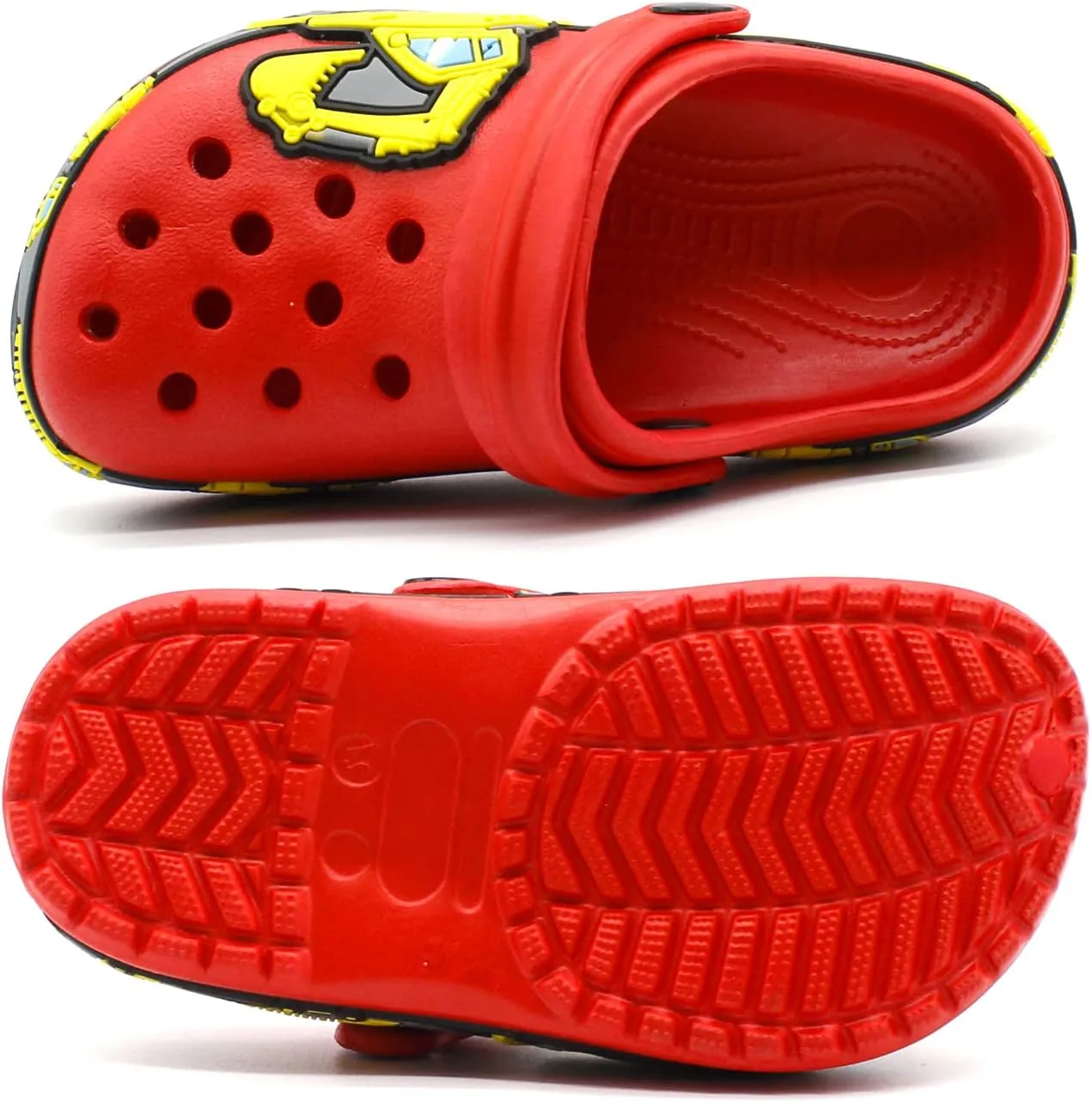 FolHaoth Toddlers Cute Cartoon Excavator Racecar Pattern Boys Girls Clogs Slip On Lightweight Breathable Kids Sandals Non Slip Indoor Outdoor Beach Pool Shower Slippers Shoes